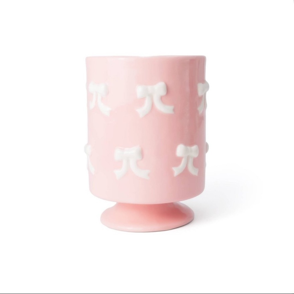 New Target Bullseye Playground Ceramic Holder Pink with White Bows